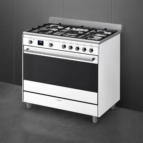 Smeg Glossy White Gas _ Electric Cooker SSA91MAWH2