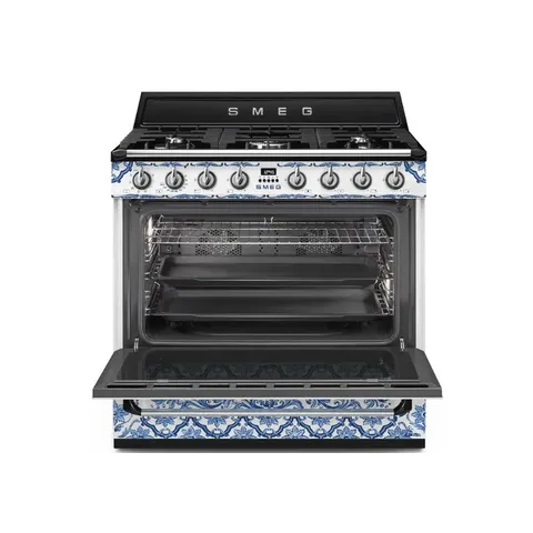 Smeg 90cm D&G Blu Mediterraneo Gas Cooker Open