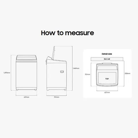 Samsung 17.5kg Deep Charcoal Top Loader Washing Machine WA80F18S8CFA Measurements
